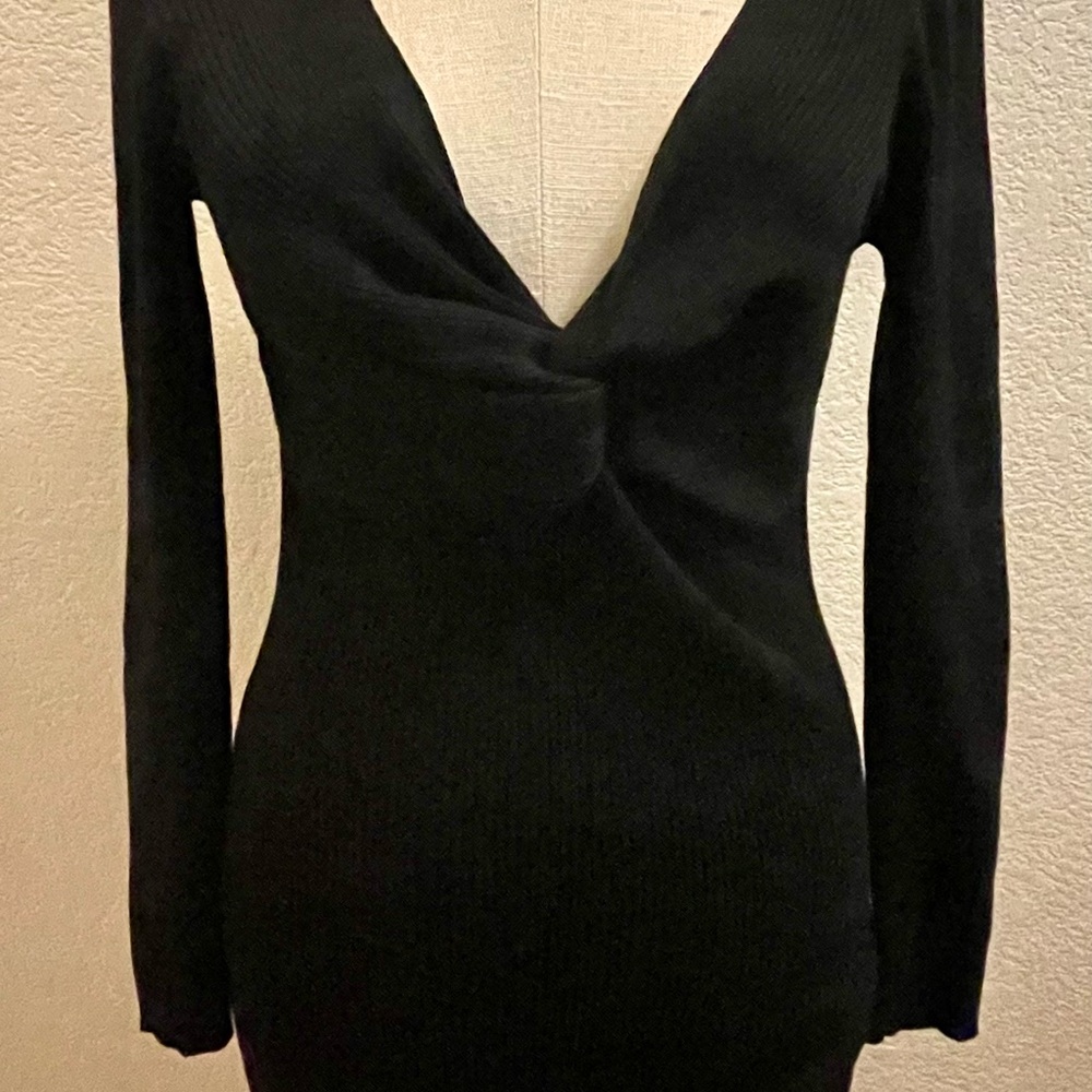 Derek Heart Black Long Sleeve Bodycon Ribbed Twisted Front Sweater Dress XL